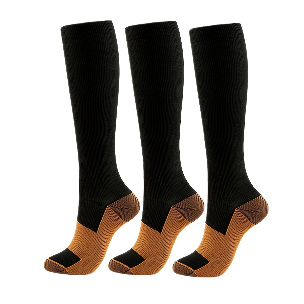 3 Pairs Unisex Knee Length Compression Socks for Running Fitness