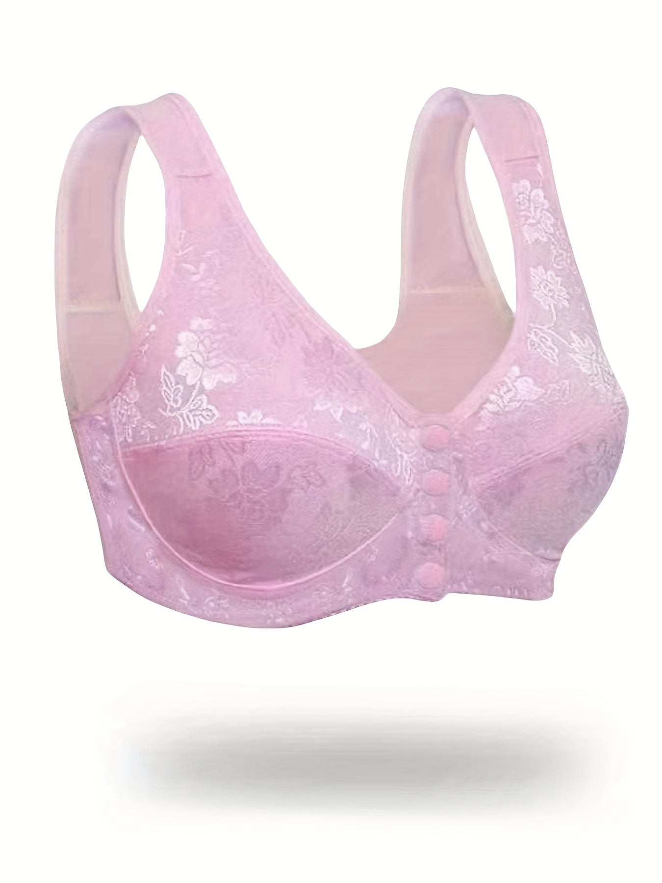 Floral Jacquard Button Front Soft Lace Bra