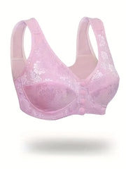 Floral Jacquard Button Front Soft Lace Bra