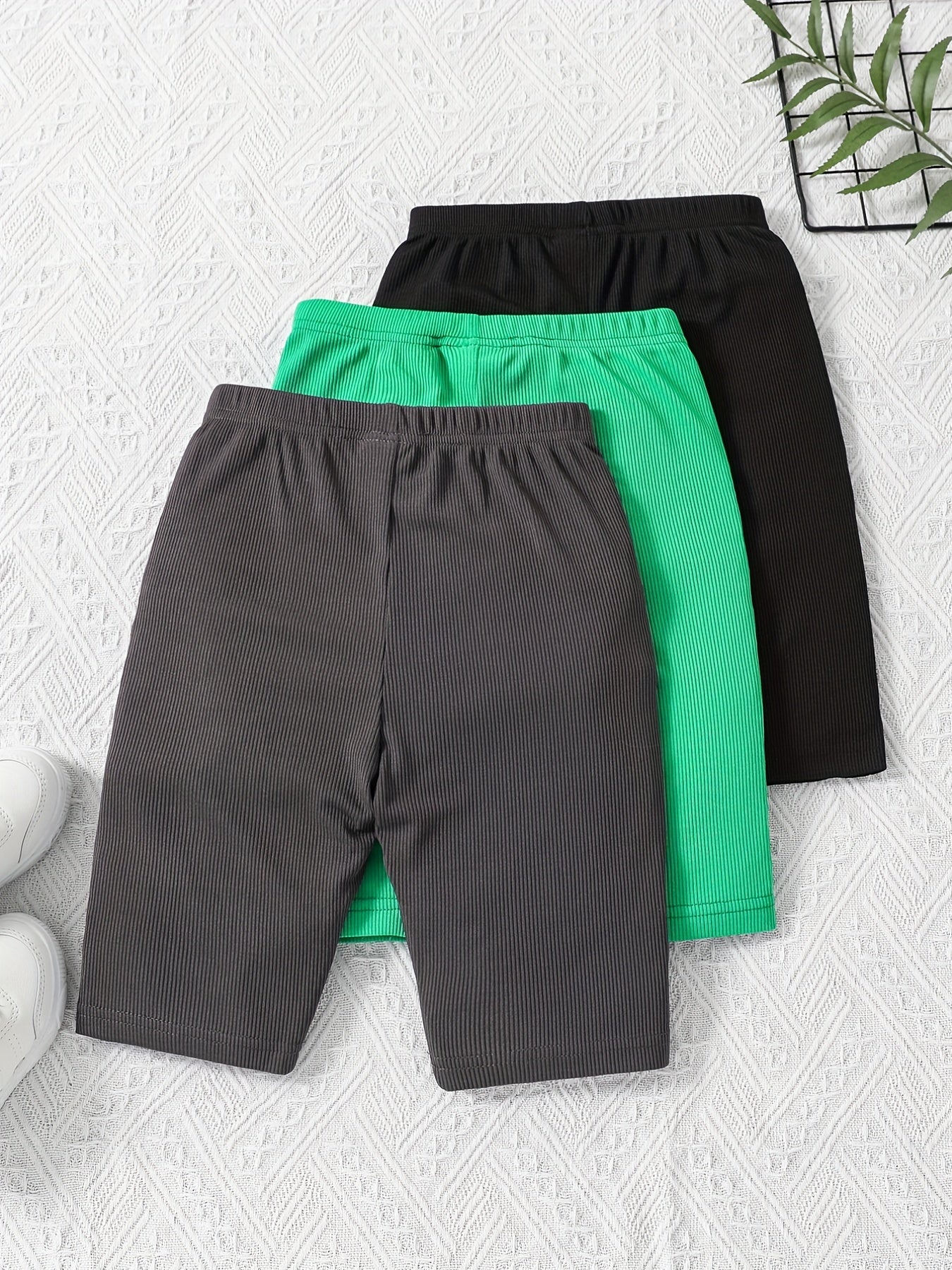 3pcs Girl's Solid Color Yoga Legging Biker Shorts