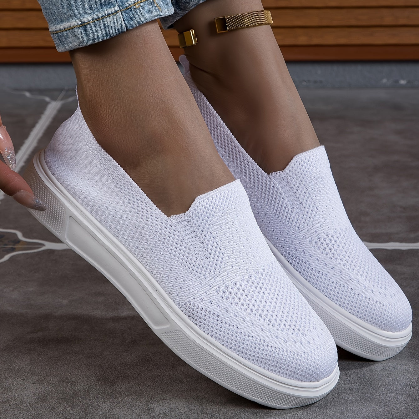 Shallow Mouth Slip-On Sneakers for Women Mesh Breathable Sports and Casual Shoes