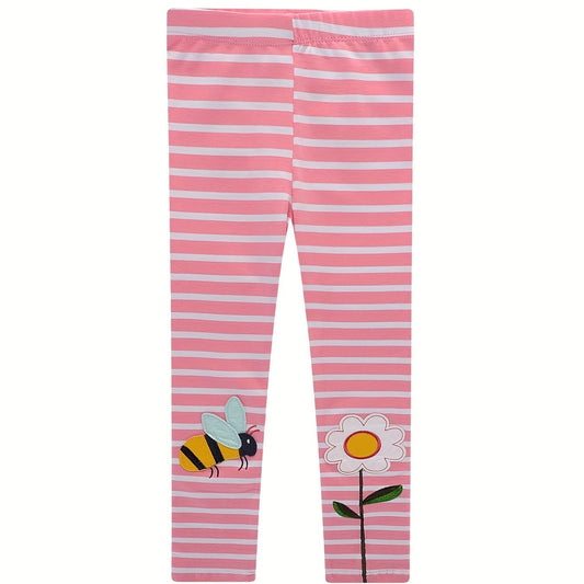 Toddler Girls Bee Flower Striped Leggings Casual Elastic Waist Pants