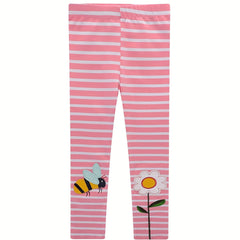 Toddler Girls Bee Flower Striped Leggings Casual Elastic Waist Pants
