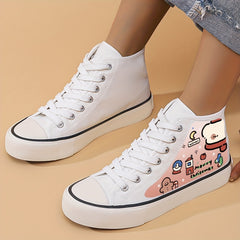 Christmas Cartoon Print Lightweight High Top Canvas Sneakers
