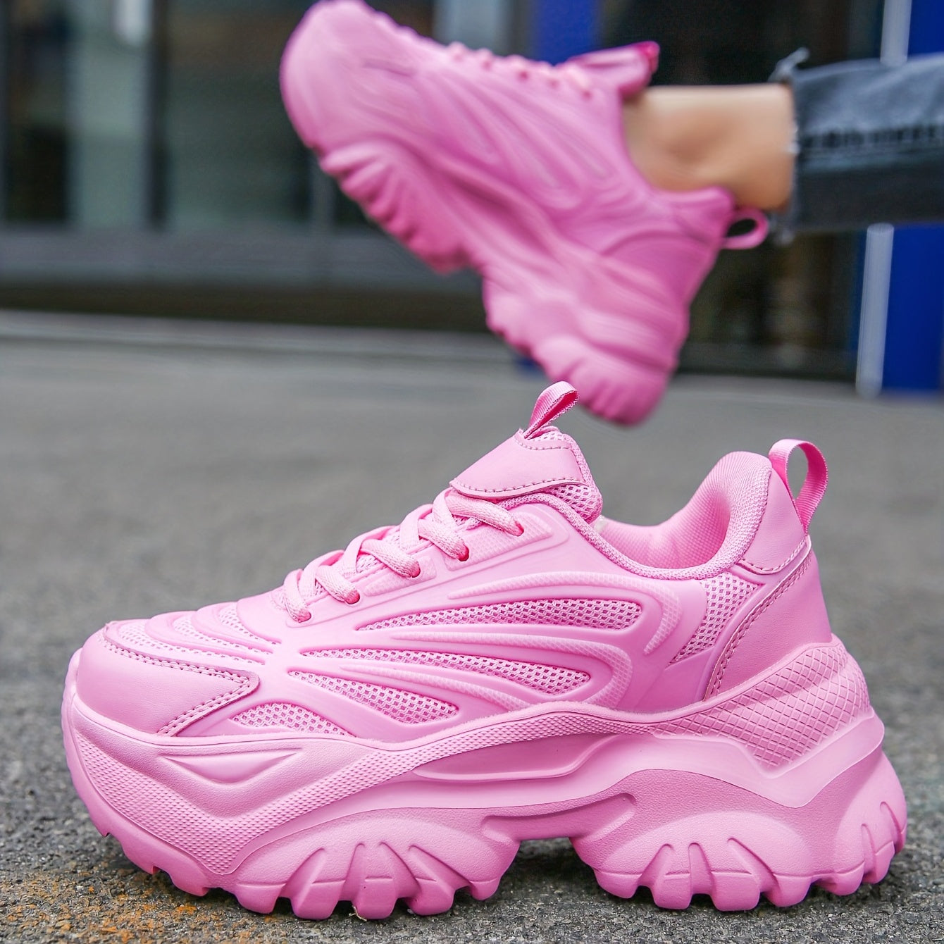 Women's Mesh Chunky Sneakers Lace Up Comfortable Outdoor Shoes