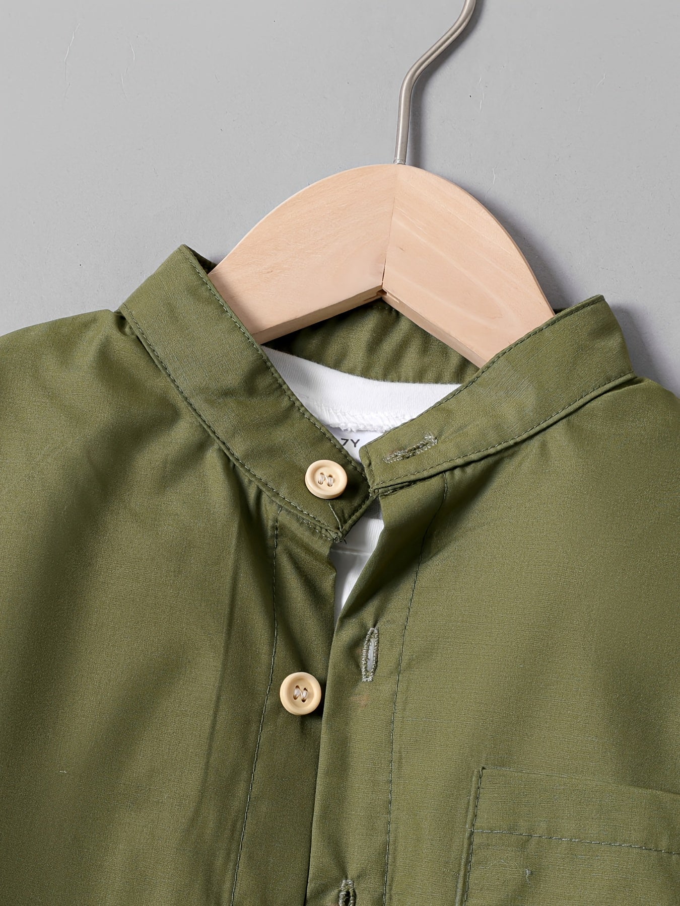 Boys Casual Long Sleeve Stand Collar Shirt With Pocket