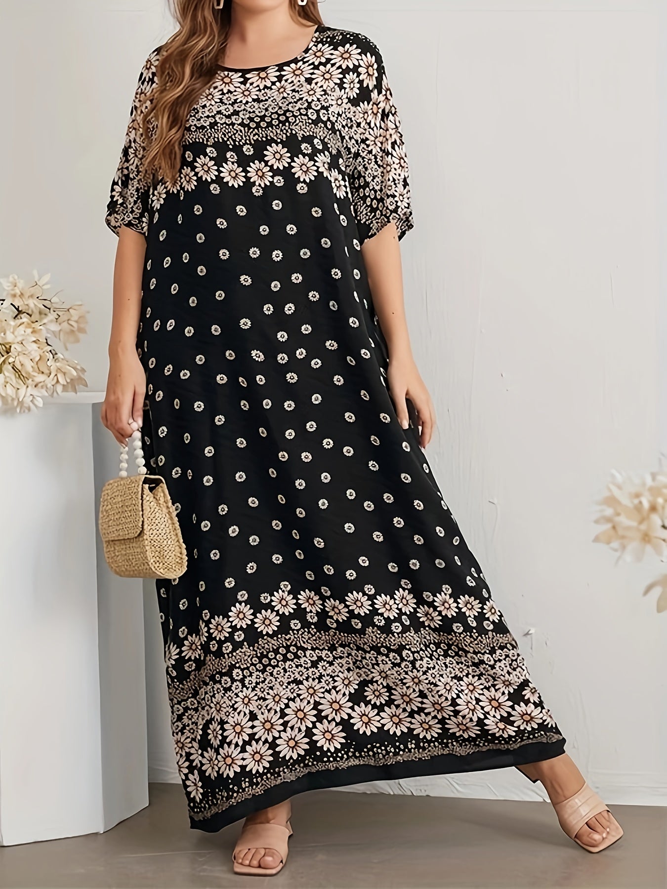 Daisy Print Kaftan Dress for Women