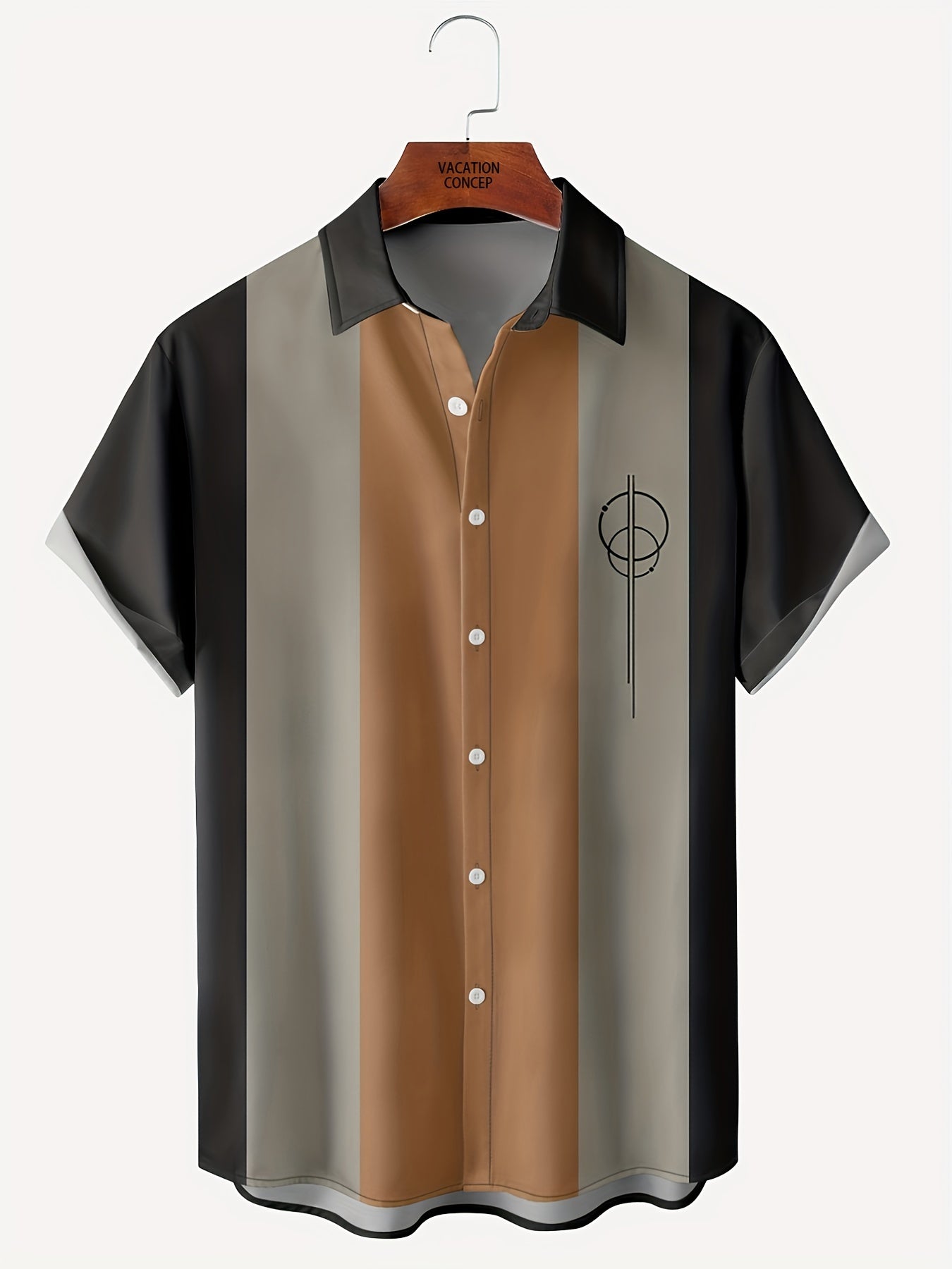Men's Geometric Print Button Down Shirt Short Sleeve Bowling Tee
