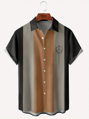 Men's Geometric Print Button Down Shirt Short Sleeve Bowling Tee