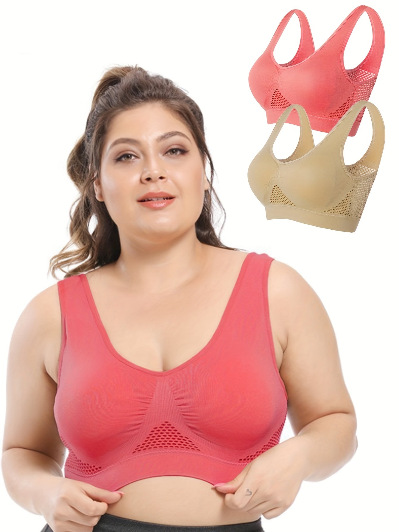 2 Pack Plus Size Sports Bra Set Breathable Wireless Mesh Yoga Bra