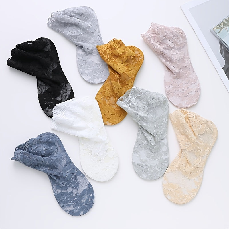 4 Pairs Lacy Floral Trim Socks Women's Stockings