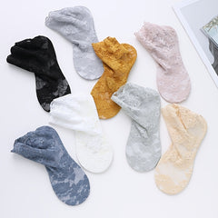 4 Pairs Lacy Floral Trim Socks Women's Stockings