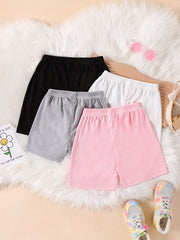 4pcs Girls Cotton Ribbed Knit Shorts Set For Leisure Lounge Comfy Fit