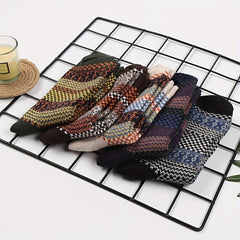 5 Pairs Men's Geometric Wave Pattern Socks Thick Warm Mid calf