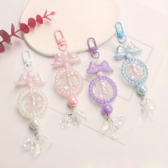 Cute Bear Keychain with Bow Knot and Beaded Shell Pendant for Girls