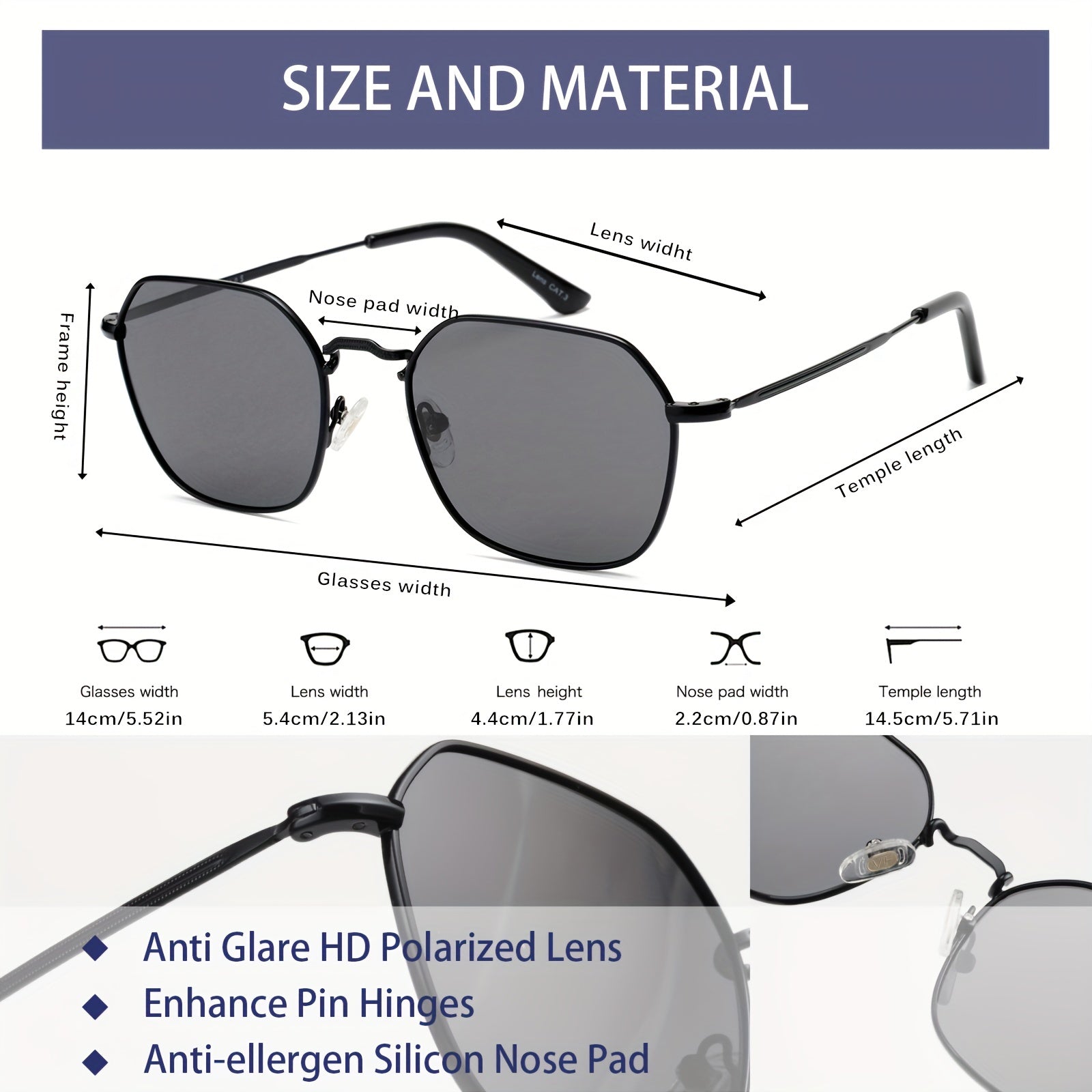OUWEN Polarized Polygon Sunshade Mirror Unisex Full Frame Aviator Glasses Gray