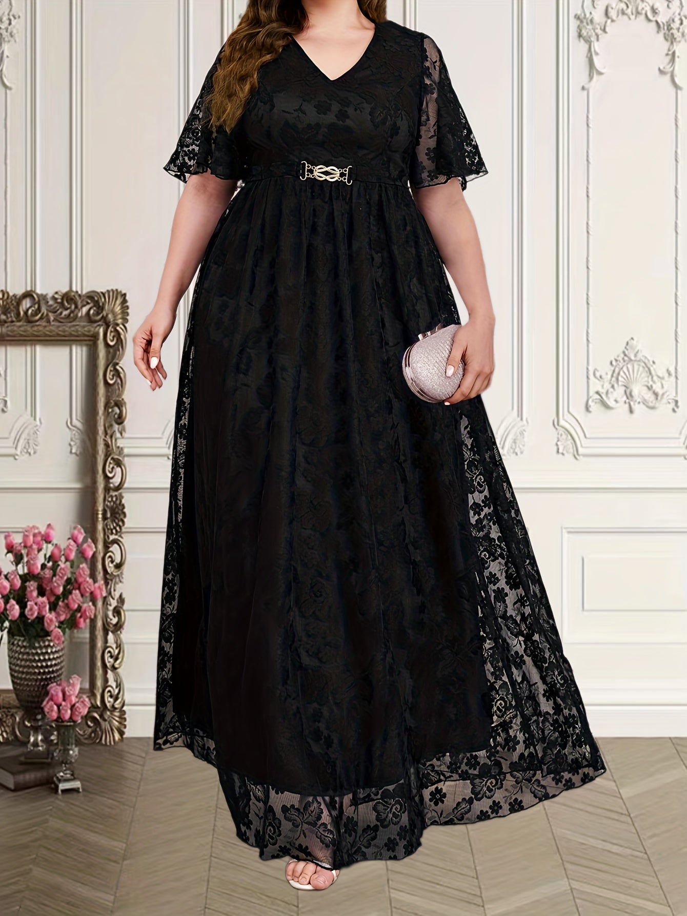 Lace Short Sleeve Maxi Wedding Dress