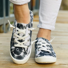 Women's Tie Dye Canvas Shoes Lace Up Low Top Lightweight Sneakers