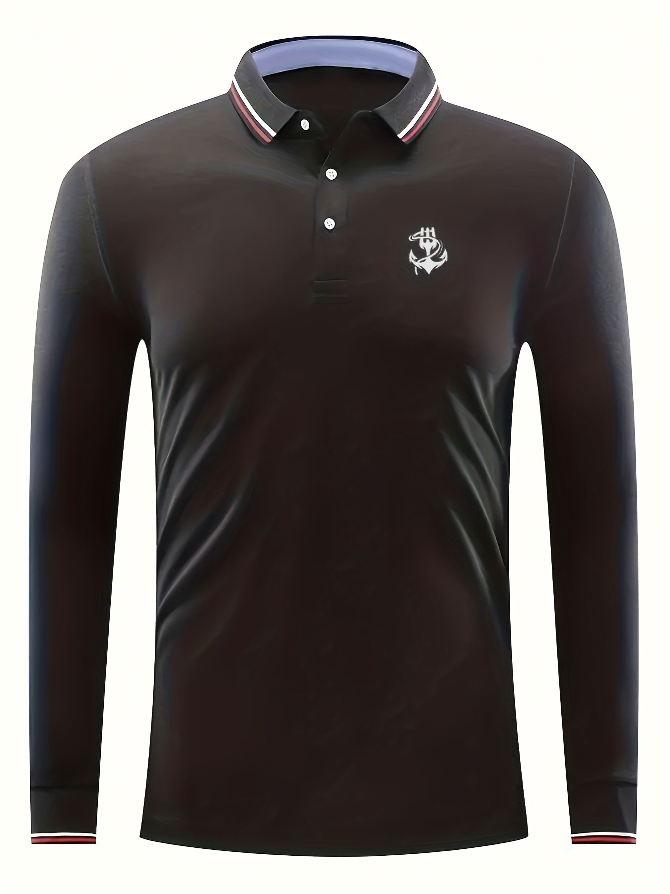 Anchor Print Men's Lightweight Long Sleeve Polo Shirt