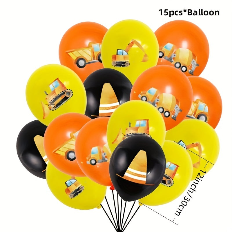 Excavator Birthday Party Supplies Kit - Birthday Banner, Truck Latex Balloons
