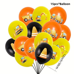 Excavator Birthday Party Supplies Kit - Birthday Banner, Truck Latex Balloons