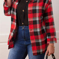 Plaid Print Button Up Sleeve Hoodie Shirt Coat