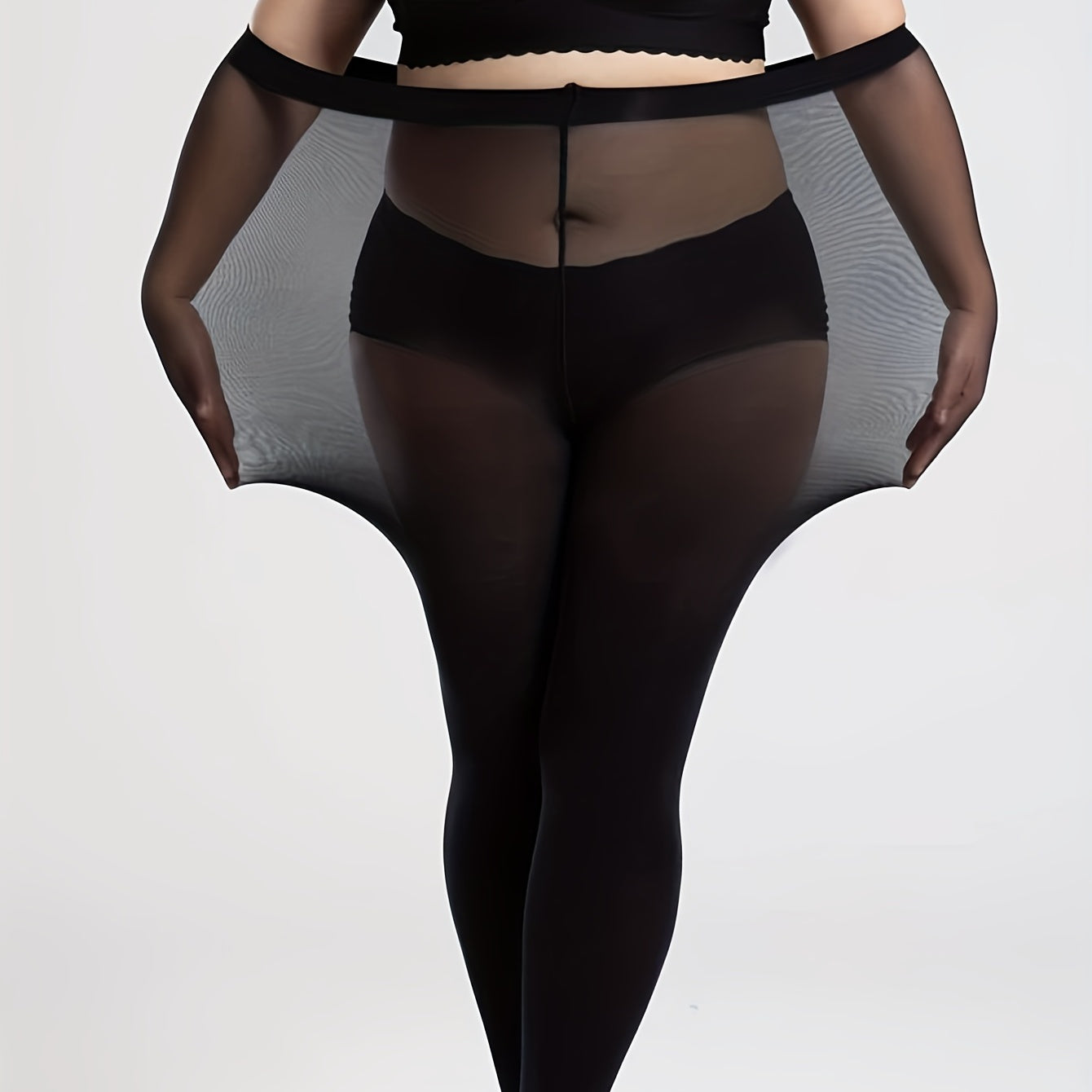 Women's Plus Size Solid Semi Sheer High Rise Tights
