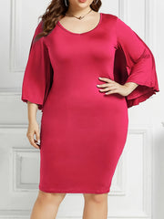 Sexy Dress Solid Layered Batwing Sleeve Bodycon Midi Dress