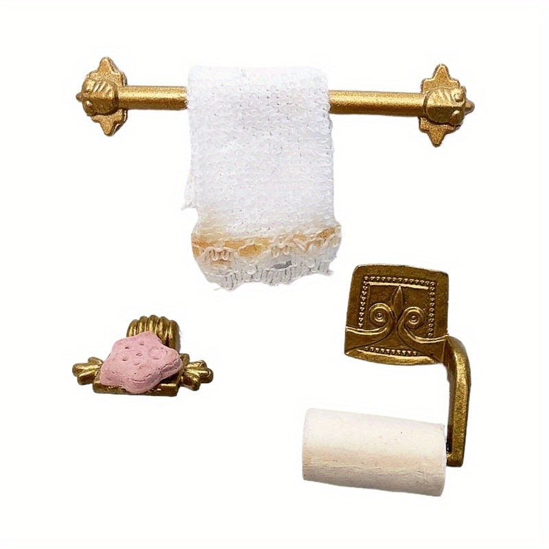 1:12 Dollhouse Bathroom Towel Rack Soap Paper Holder Golden Baroque Style