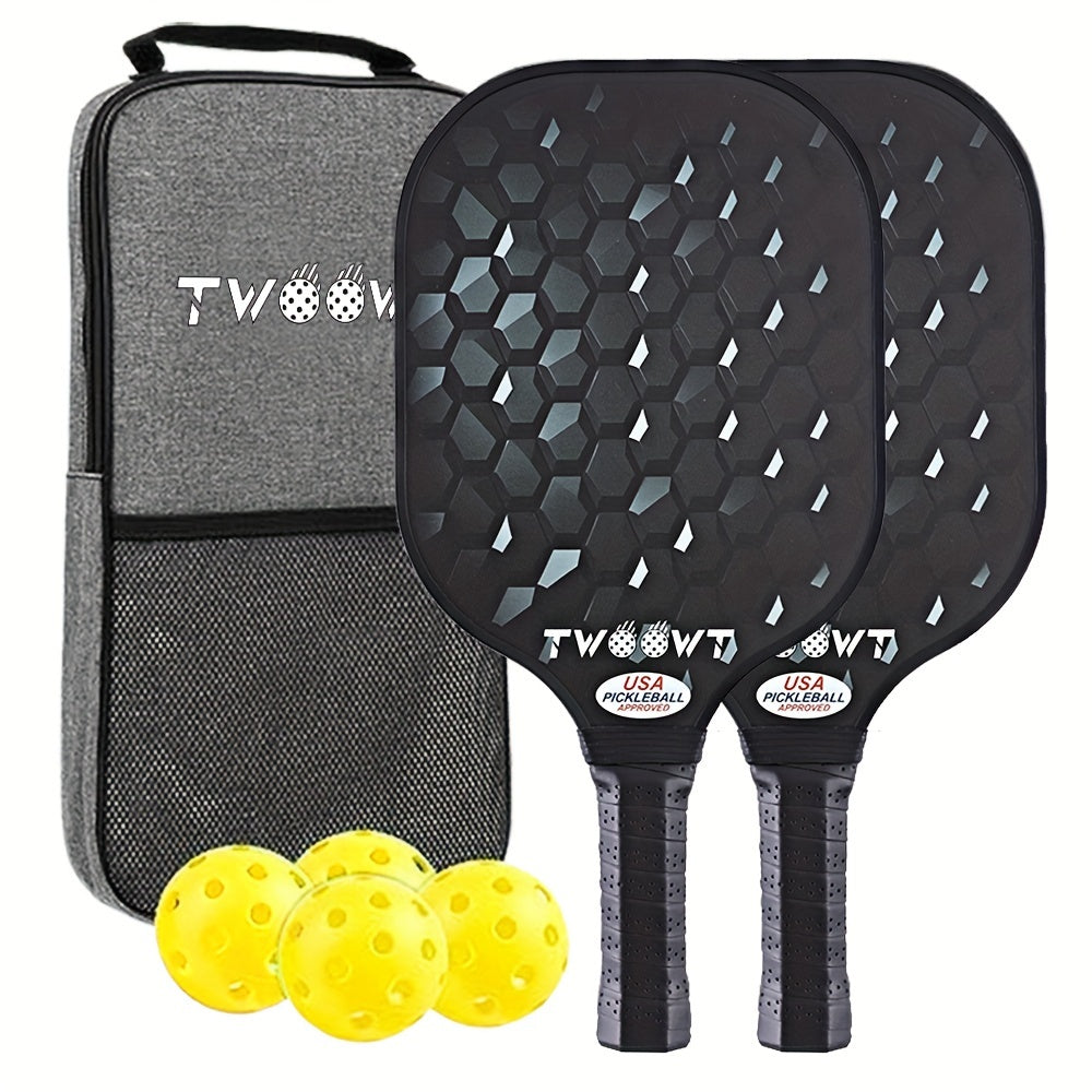 2pk Fiberglass Pickleball Paddles w/ Bags & 4 Balls Set