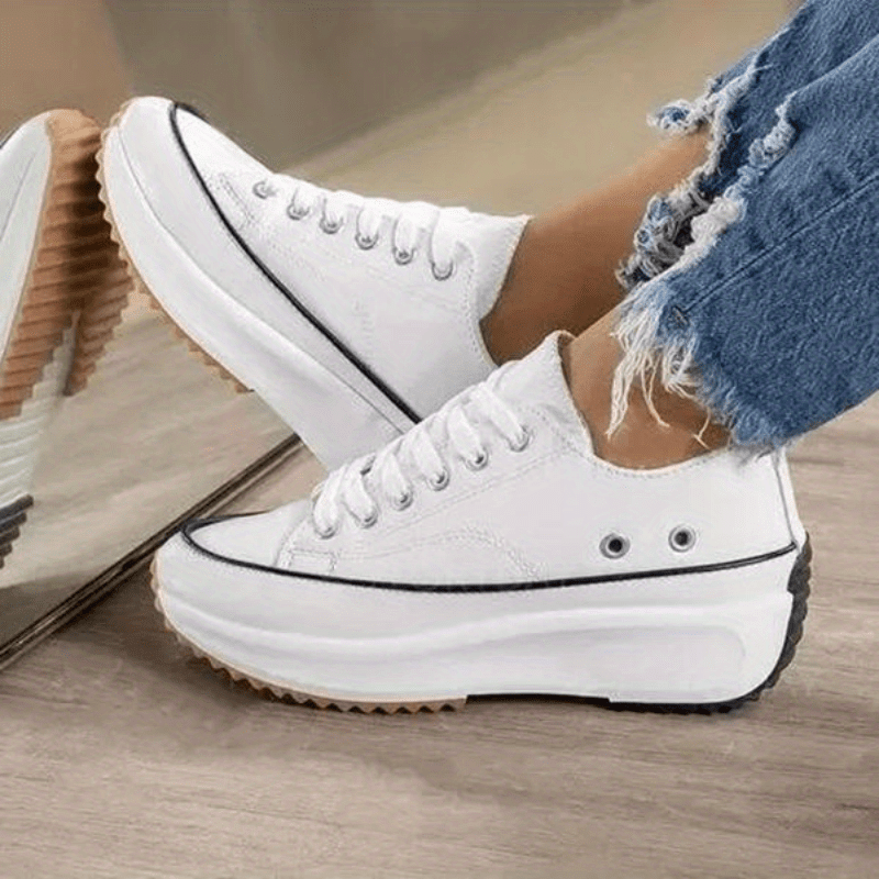 Women's Chunky Sole Canvas Sneakers Lace Up Low Top Shoes