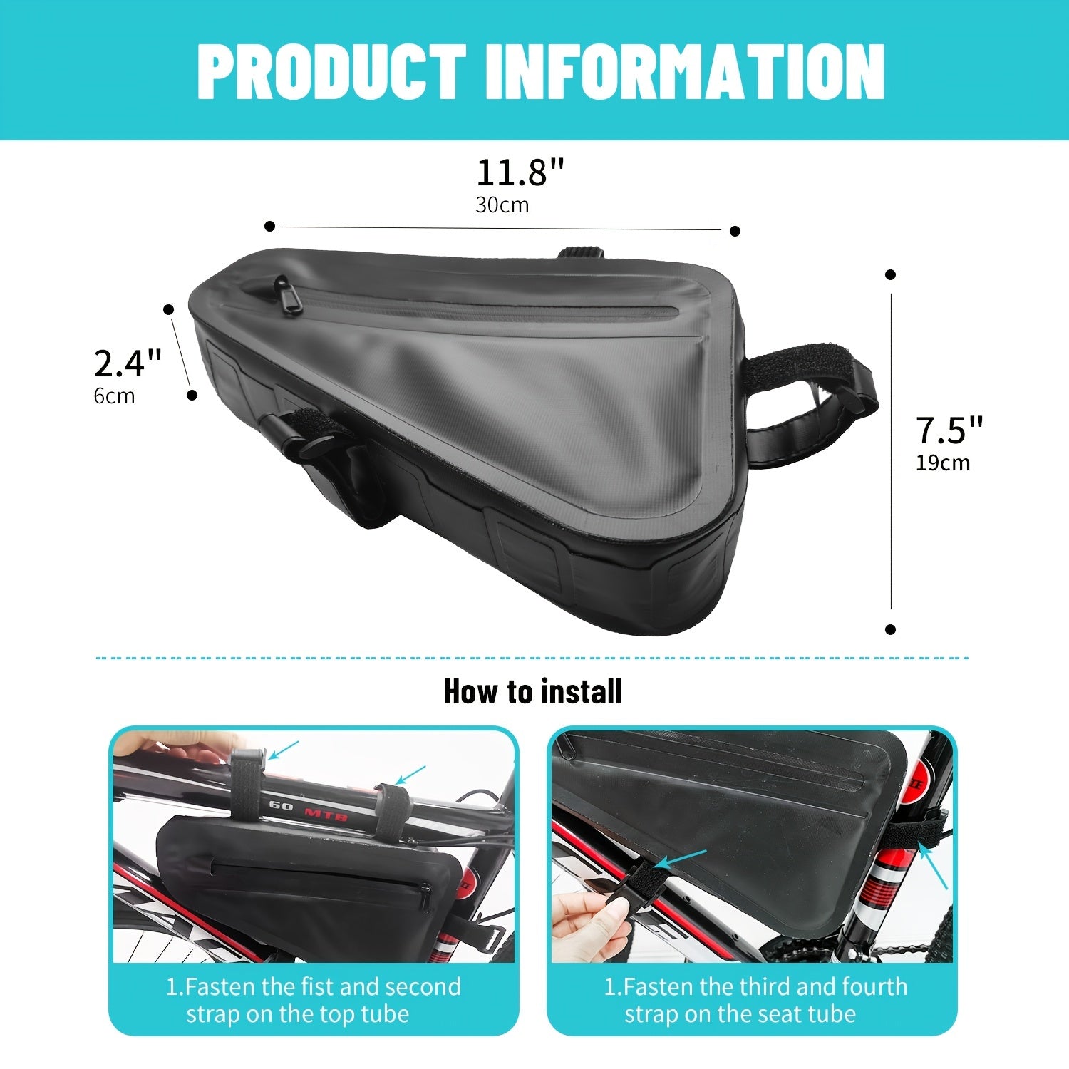 Bike Frame Storage Bag Reflective Triangle Water Resistant Under Seat Pouch