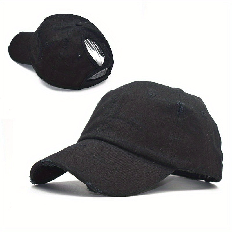 Ripped Ponytail Baseball Cap Adjustable Sunscreen Sports Hat