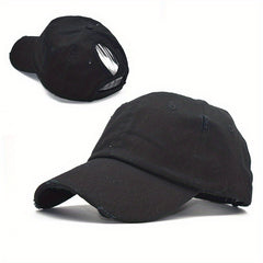 Ripped Ponytail Baseball Cap Adjustable Sunscreen Sports Hat