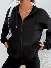 Women's Retro Hooded Zipper Sweatshirt with Pockets