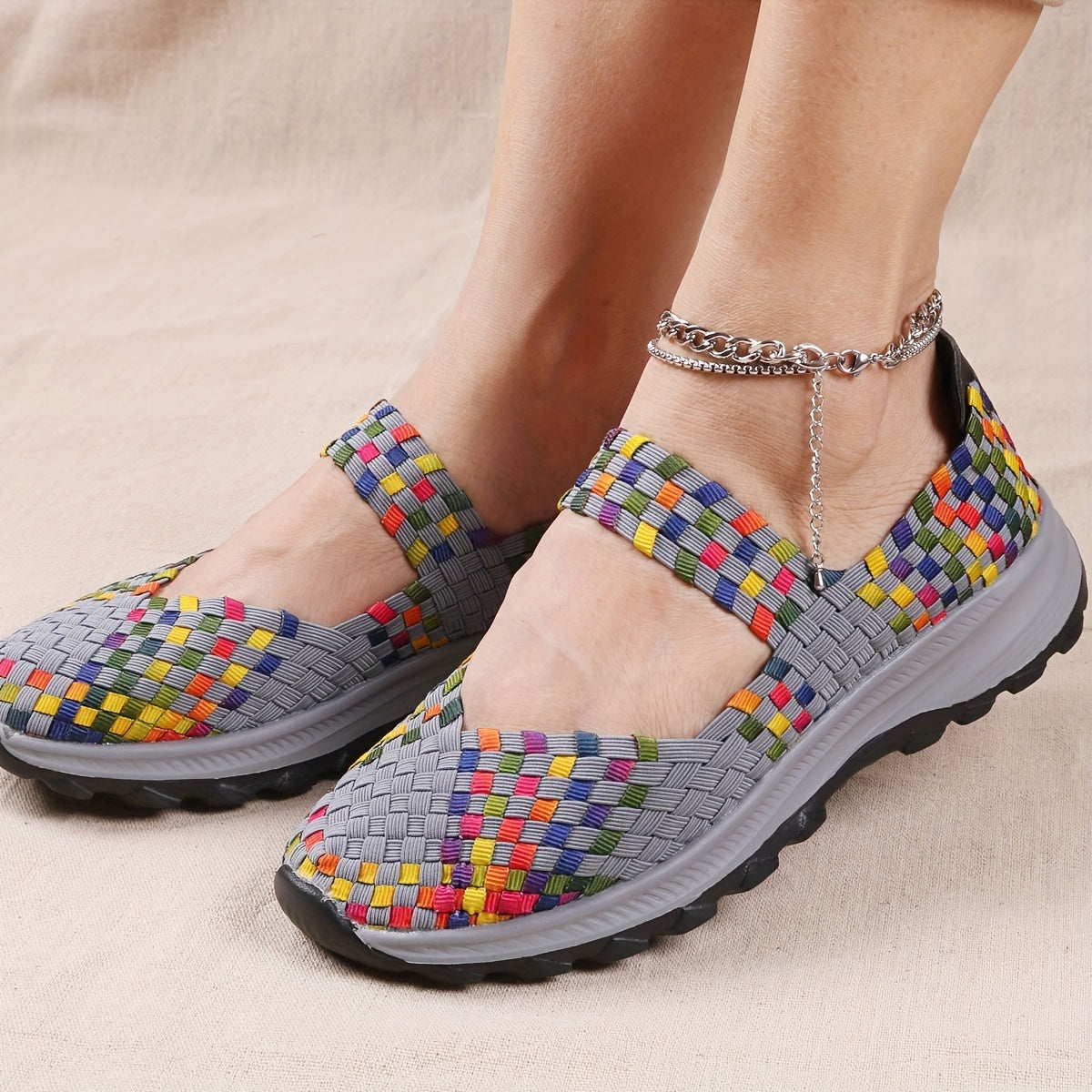 Colorful Braided Walking Shoes Low Top Slip On Casual Outdoor Shoes