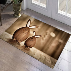 Rabbit Pattern Kitchen Mat Wooden Striped Carpet Washable Rug
