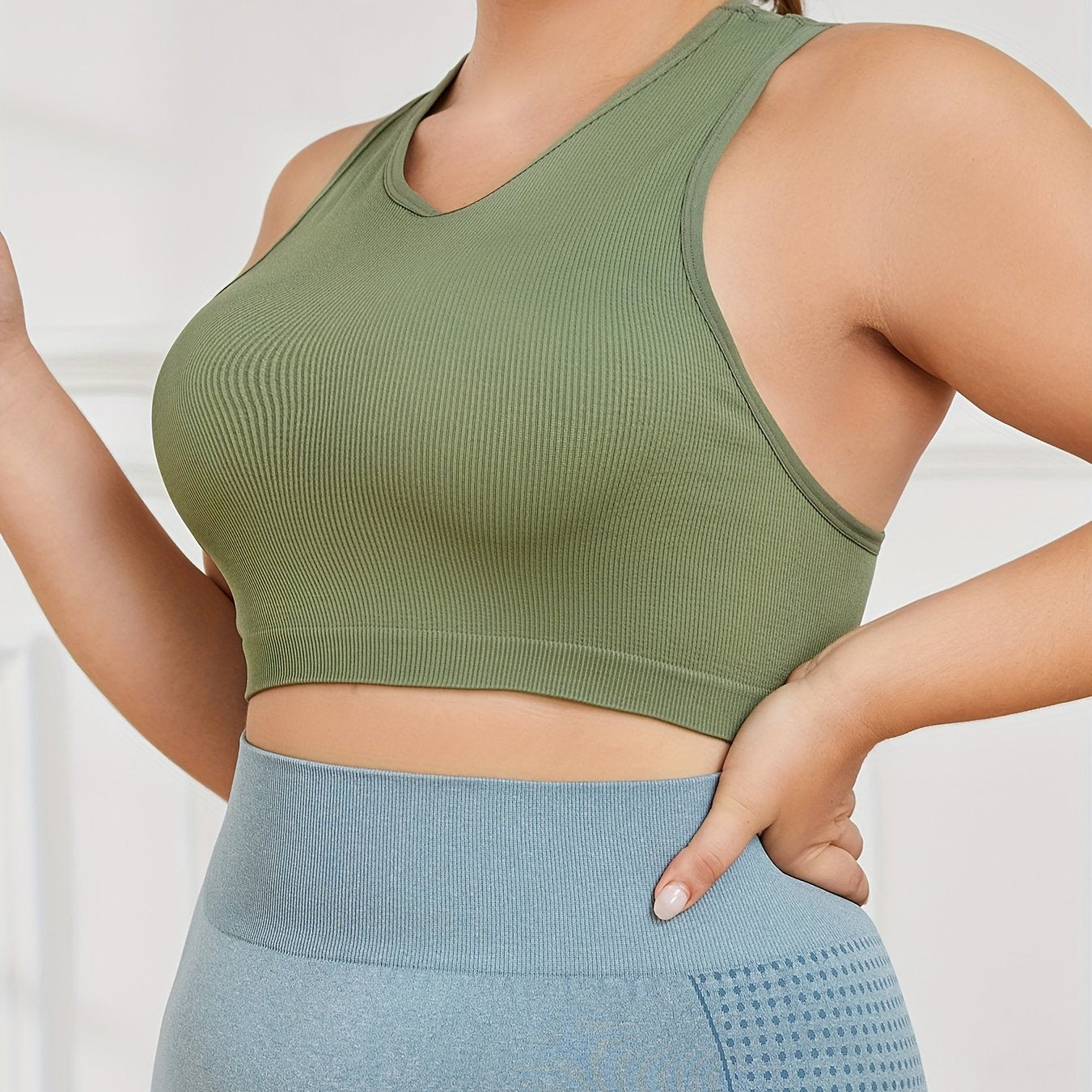 Ribbed Racer Back High Stretch Sports Bra