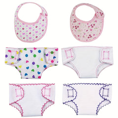 Set of 3 Baby Doll Underwear & Bibs - Fits 14-18 Inch Dolls - Assorted Colors