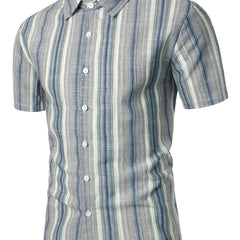 Vertical Striped Men's Shirt Short Sleeves Casual Button Up