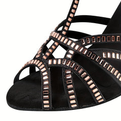 Women's Rhinestone Latin Peep Toe T-Strap Dance Sandals