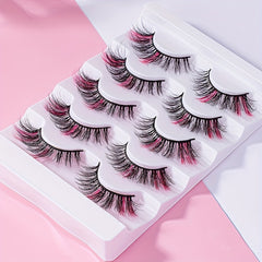5 Pairs Colored Fluffy Crisscross Pink False Eyelashes