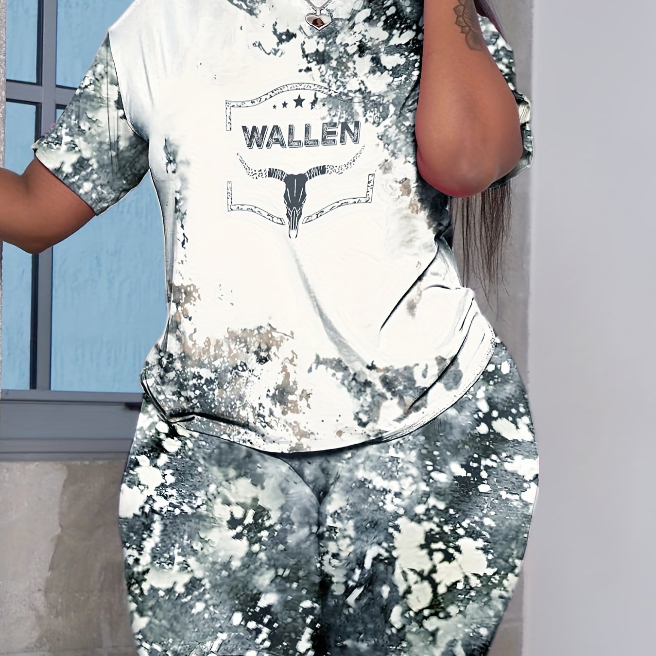 Tie Dye Cow Print Tee & Shorts Set Western Style 2 Piece Outfit