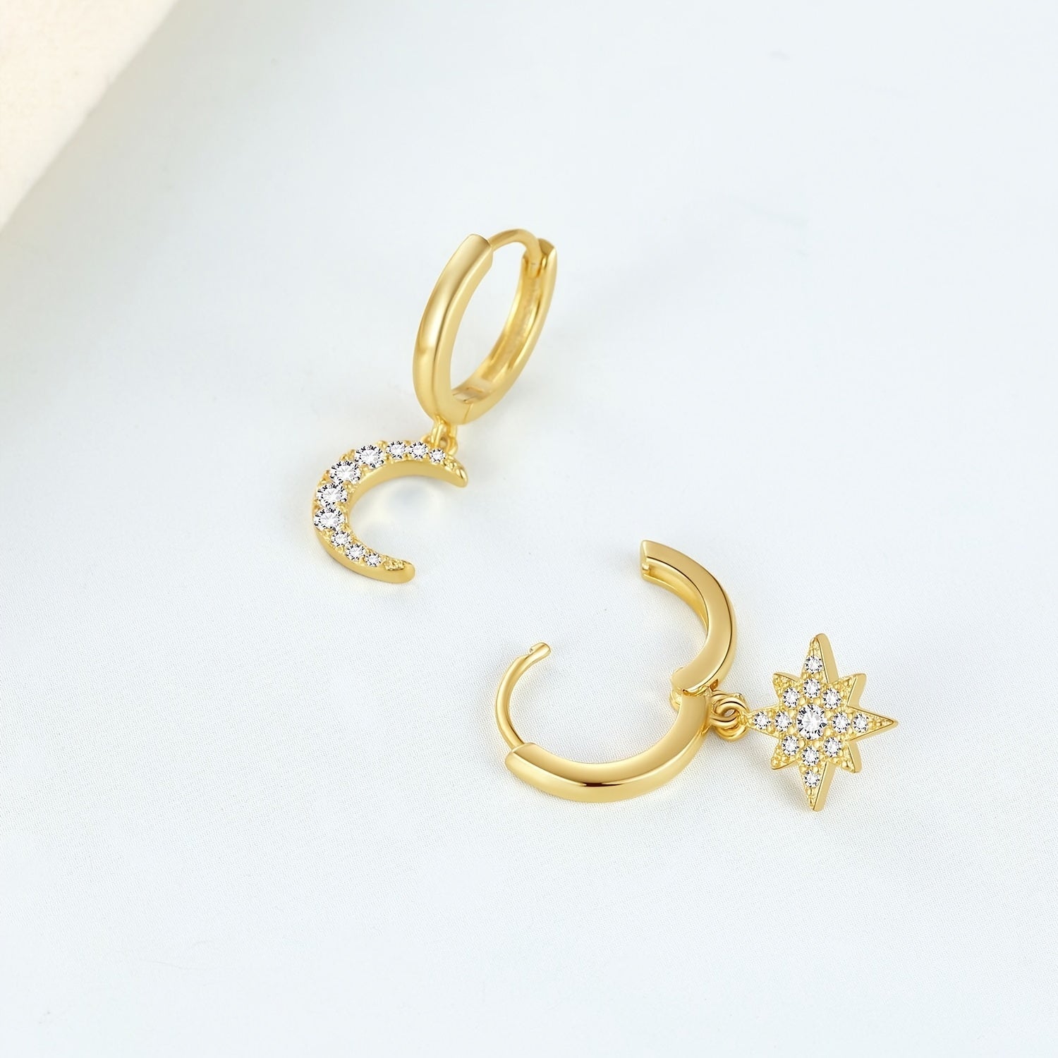 Star & Moon Drop Earrings, Golden Jewelry