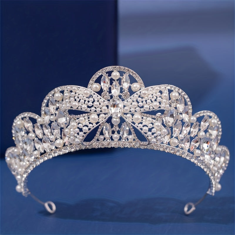 Girls Faux Pearl Rhinestone Crown Princess Hair Accessories