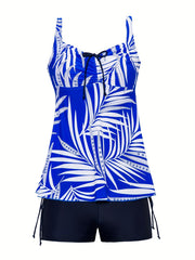 Solid Ruched Front Tankini Set