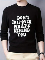 Funny Slogan Knitted Sweater Men's Casual Warm Crew Neck Pullover