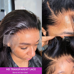 Straight 13x4 Transparent Lace Front Human Hair Wigs 180 Density Pre Plucked