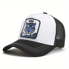 Tiger Patch Trucker Hat Block Mesh Cap Adjustable Sunscreen Dad Hats