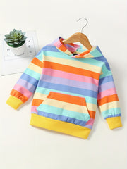 Girls Rainbow Stripes Hoodie Sweatshirt Long Sleeve Hooded Pullovers